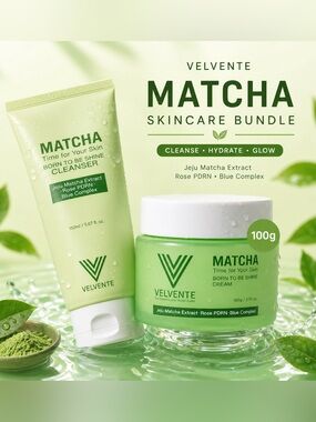 Velvente Matcha Skincare Bundle Cleanser 150ml & Shine Cream 100g New Sealed